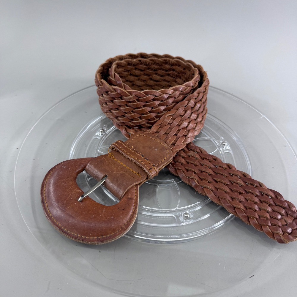 Sunbelt Sportswear Womens Braided Leather Belt Wide Woven Brown Boho Large